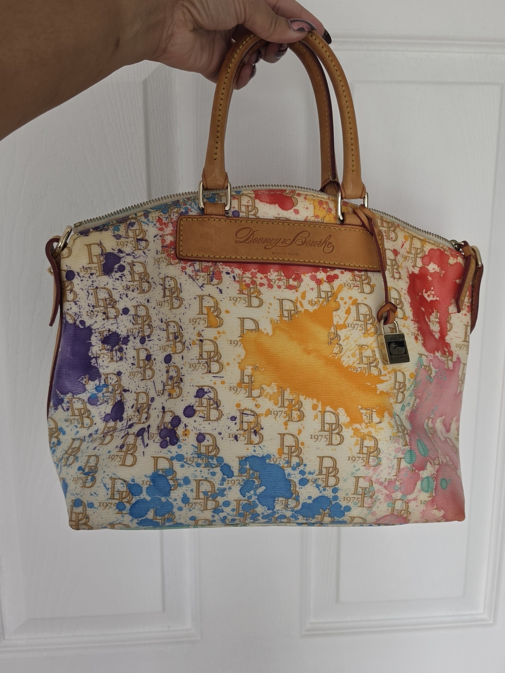 RARE Dooney & Bourke Leather-Trim Multicolor Paint-Splash Satchel